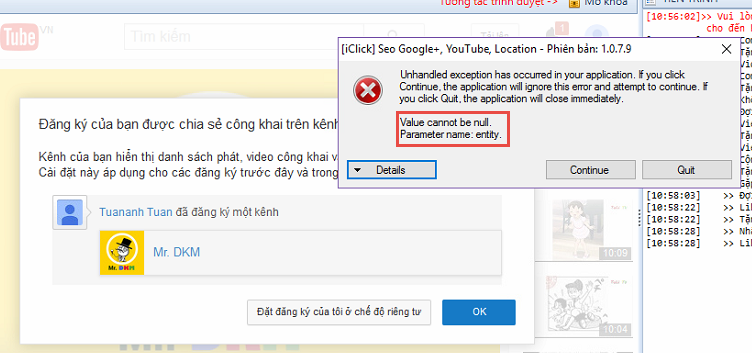 Lỗi Value cannot be null G+, phải bẩm Continue