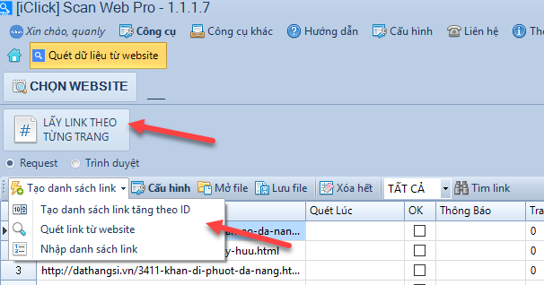 Các cách lấy link để quét dữ liệu