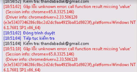 Lỗi mở trình duyệt tự động Google Chrome phiên bản 65.x.x.x