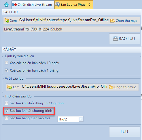 Hướng dẫn sao lưu dữ liệu phần mềm Livestream Pro