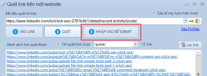 Submit article post trên Linkedin