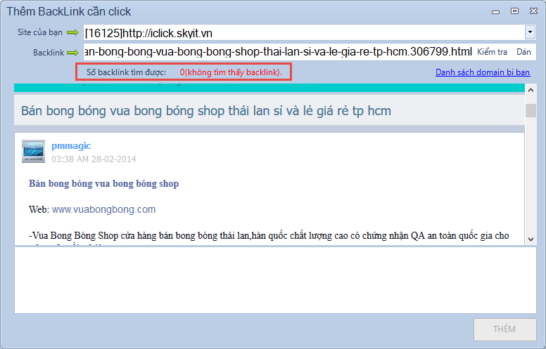 Không thêm được Backlink báo lỗi không tìm thấy backlink