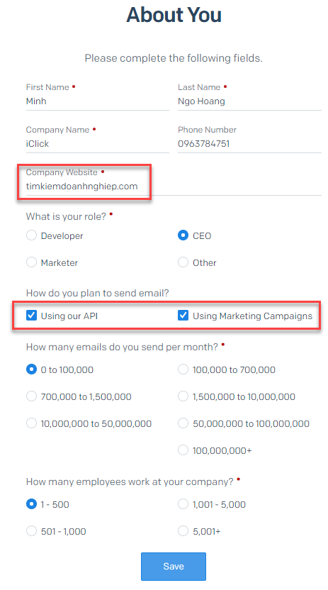 Tạo tài khoản Sendgrid