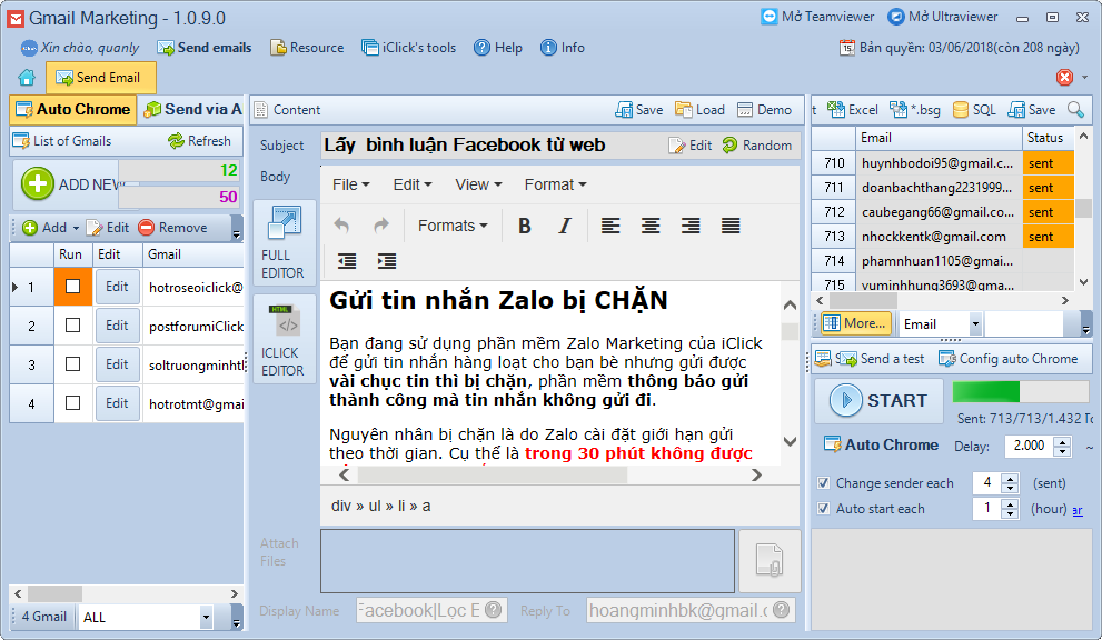 Cập nhật phần mềm Gmail Marketing phiên bản 1.0.9.0