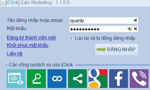 Update phần mềm quảng cáo Zalo