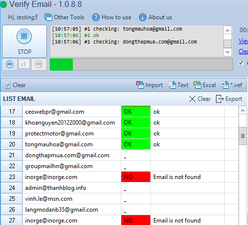 Cập nhật phần mềm kiểm tra email sống Verify Email phiên bản 1.0.8.8