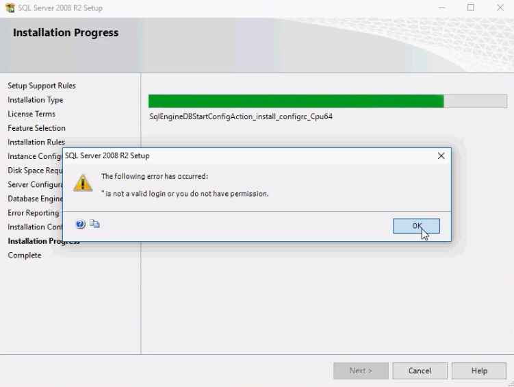 Xử lý lỗi  is not valid login or you do not have permission khi cài SQL Express 2008 R2