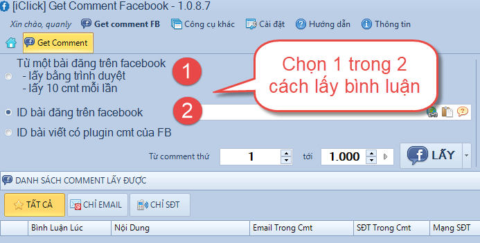Xuất bình luận Fb ra excel