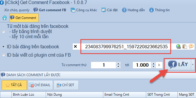 Xuất bình luận Fb ra excel