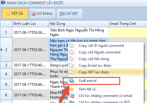 Xuất bình luận Fb ra excel