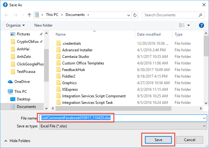 Xuất bình luận Fb ra excel