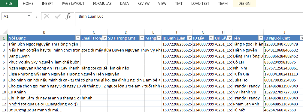 Xuất bình luận Facebook ra excel